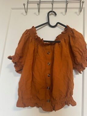 Rust Orange Off-Shoulder Button-Front Women's Top